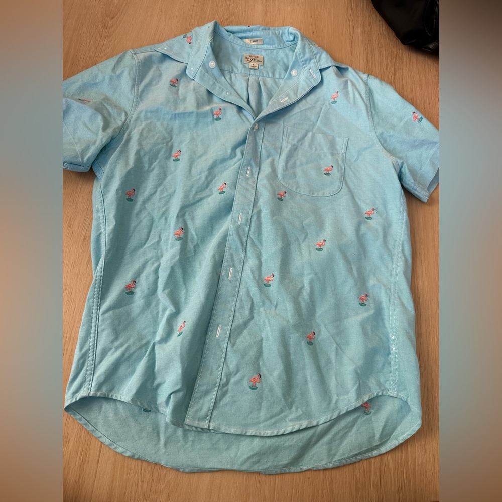 J. Crew Light Blue Flamingo Print Men's Shirt